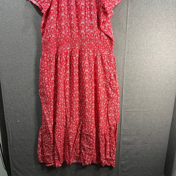 Destination 365 Regular Printed Short-Sleeve Midi Dress Red Abstract Size 1X - Picture 14 of 15